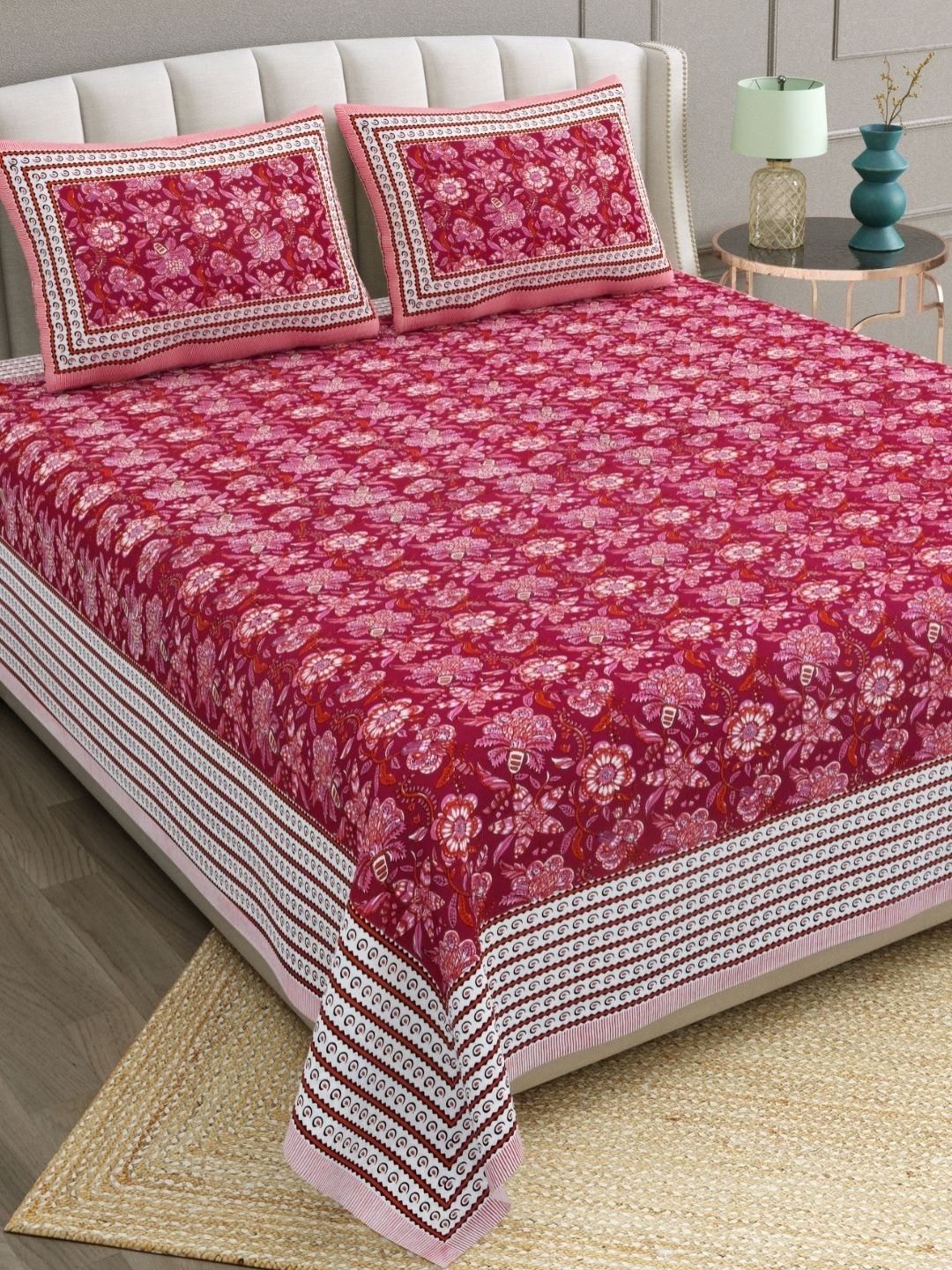 

The Craft Monk Maroon Floral Printed 240 TC Pure Cotton King Bedsheet With 2 Pillow Covers