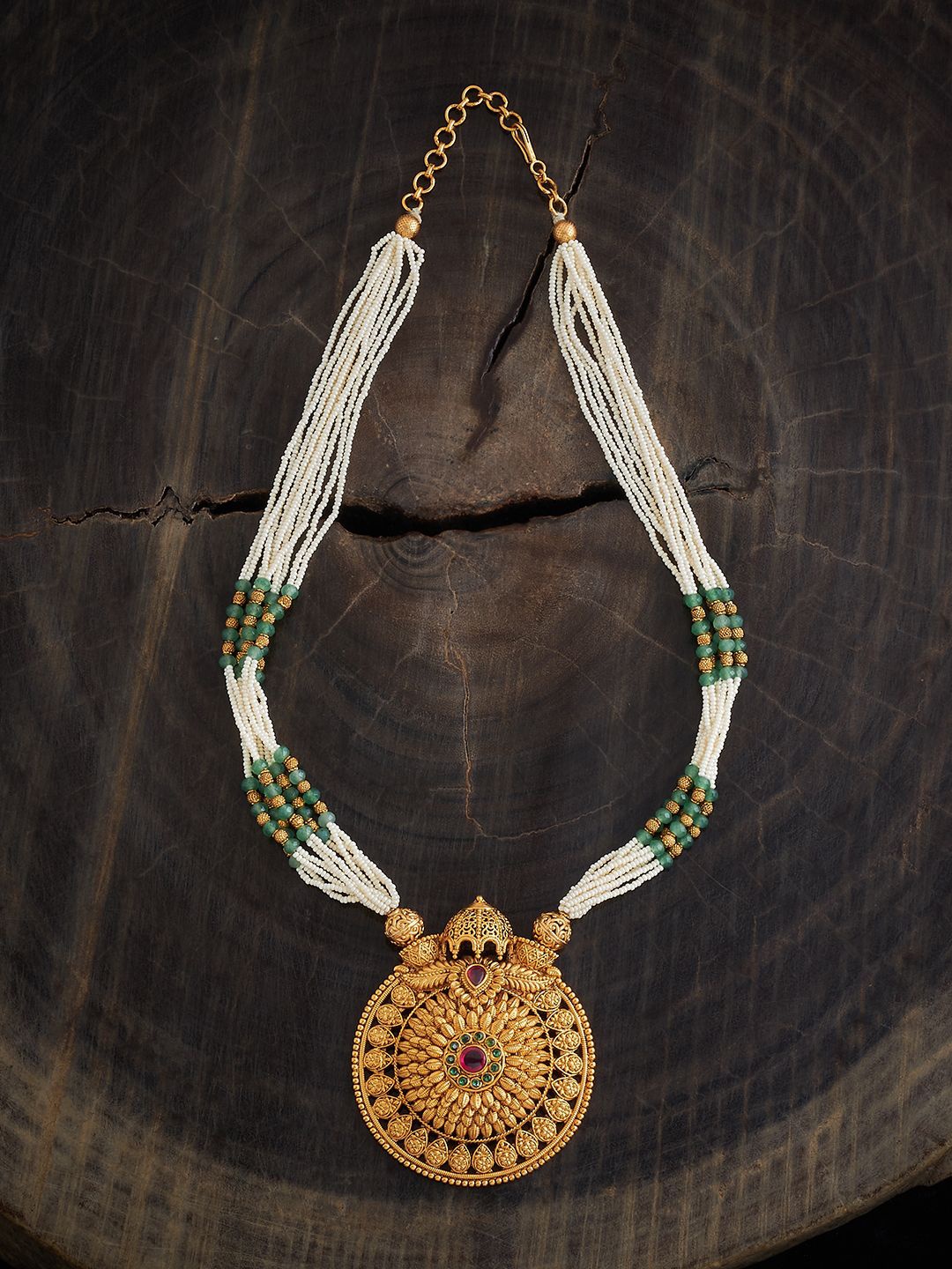 

Kushal's Fashion Jewellery Gold-Plated Stone Studded & Beaded Necklace