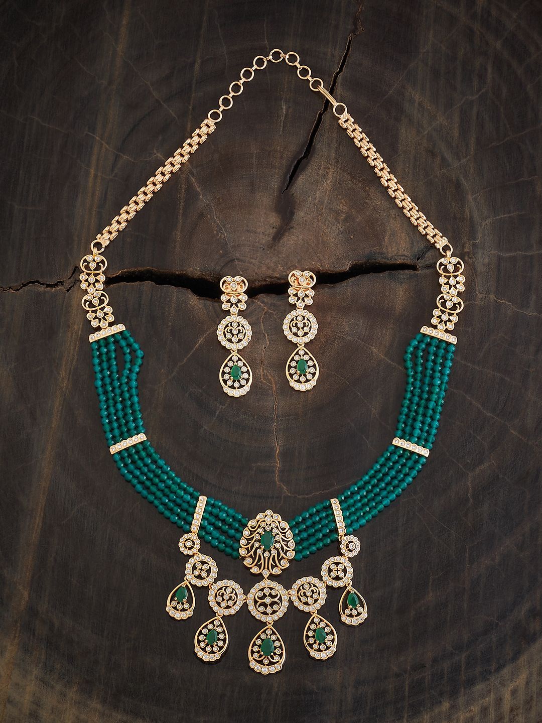 

Kushal's Fashion Jewellery Gold-Plated Cubic Zirconia Studded & Beaded Jewellery Set