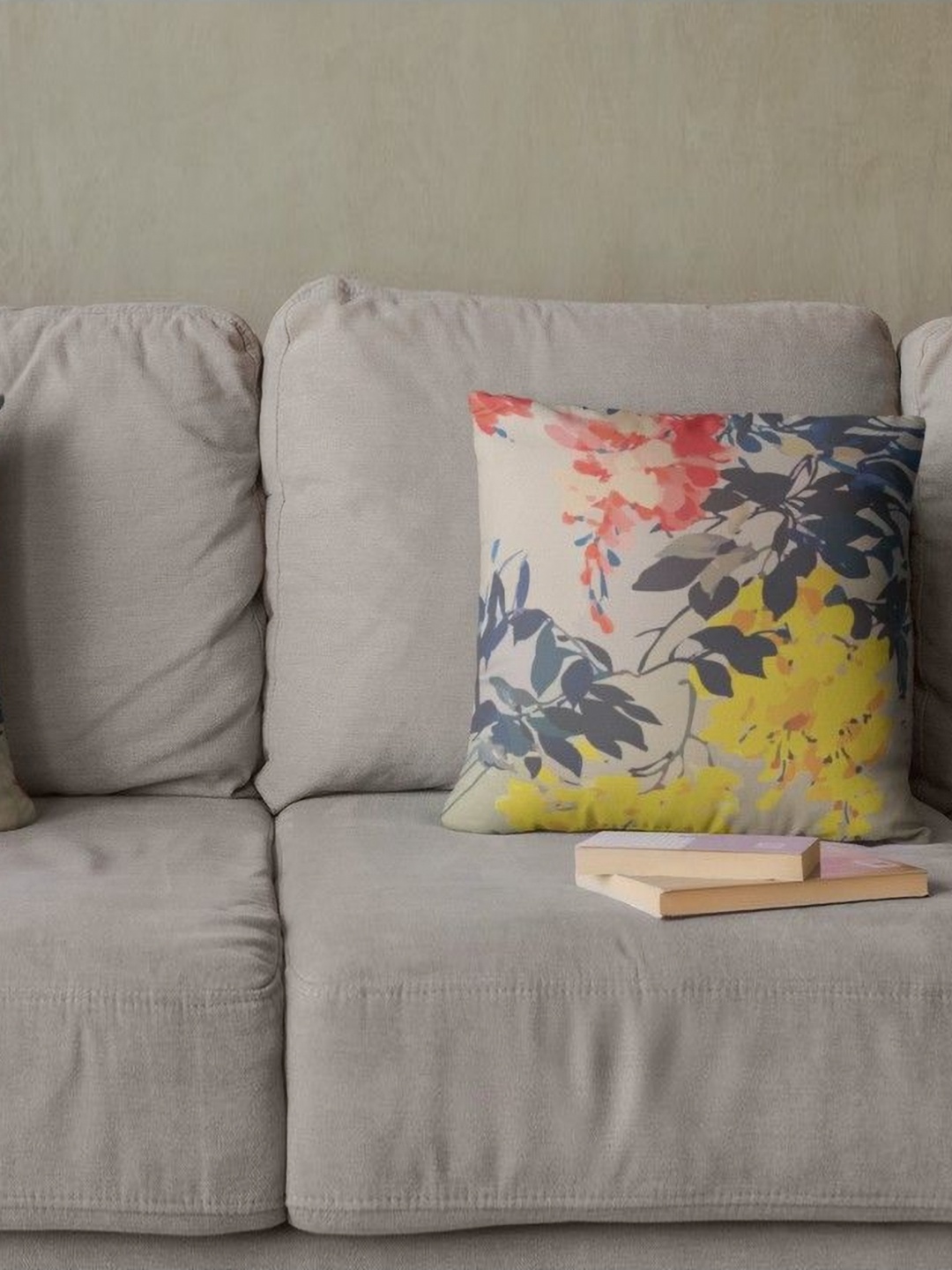 

THEYAYACAFE Beige & Yellow 2 Pieces Floral Printed Velvet Square Cushion Covers