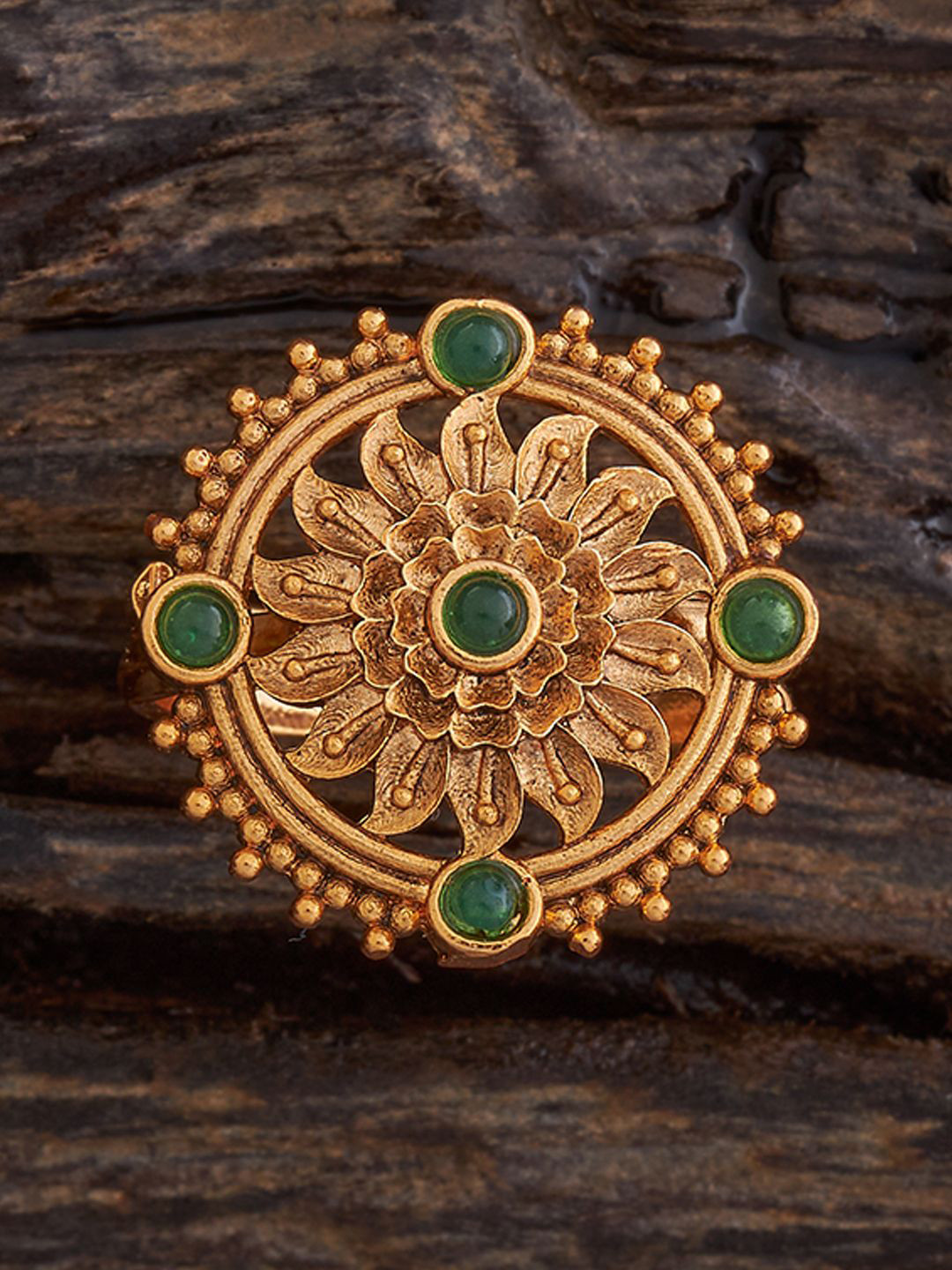 

Kushal's Fashion Jewellery Gold-Plated Stone-Studded Antique Adjustable Finger Ring