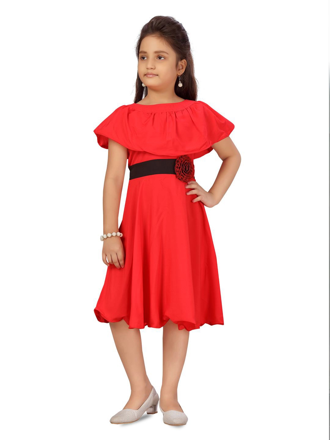 

BAESD Off-Shoulder Flutter Sleeve Fit & Flare Dress, Red