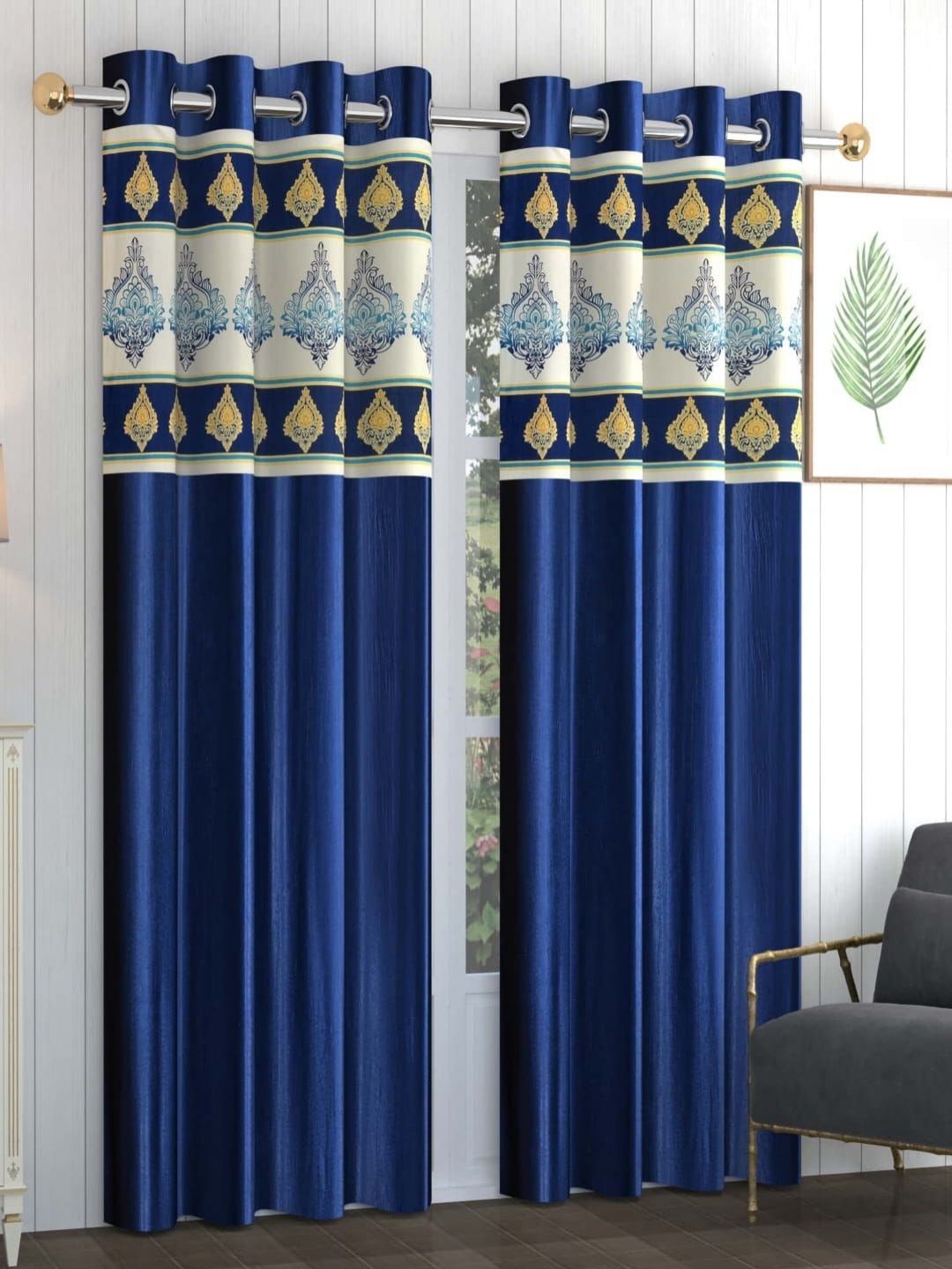 

AADI TRADERS Blue & White Set of 2 Door Curtain