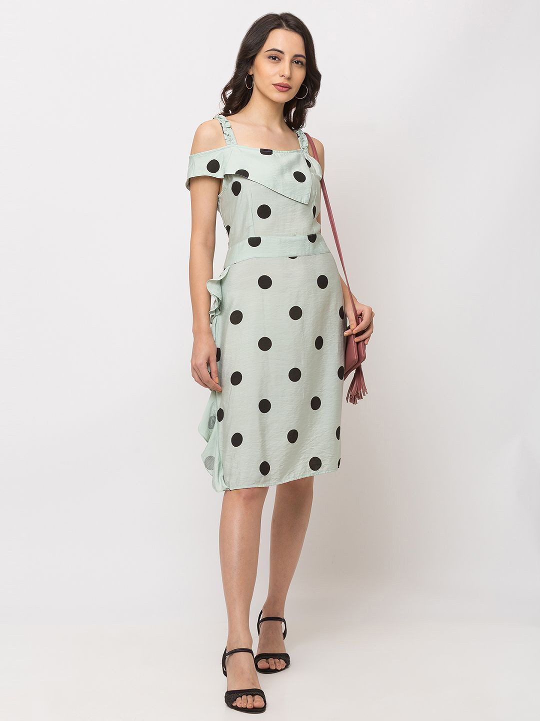 

SHECZZAR Women Polka Dot Printed Sheath Dress, Green