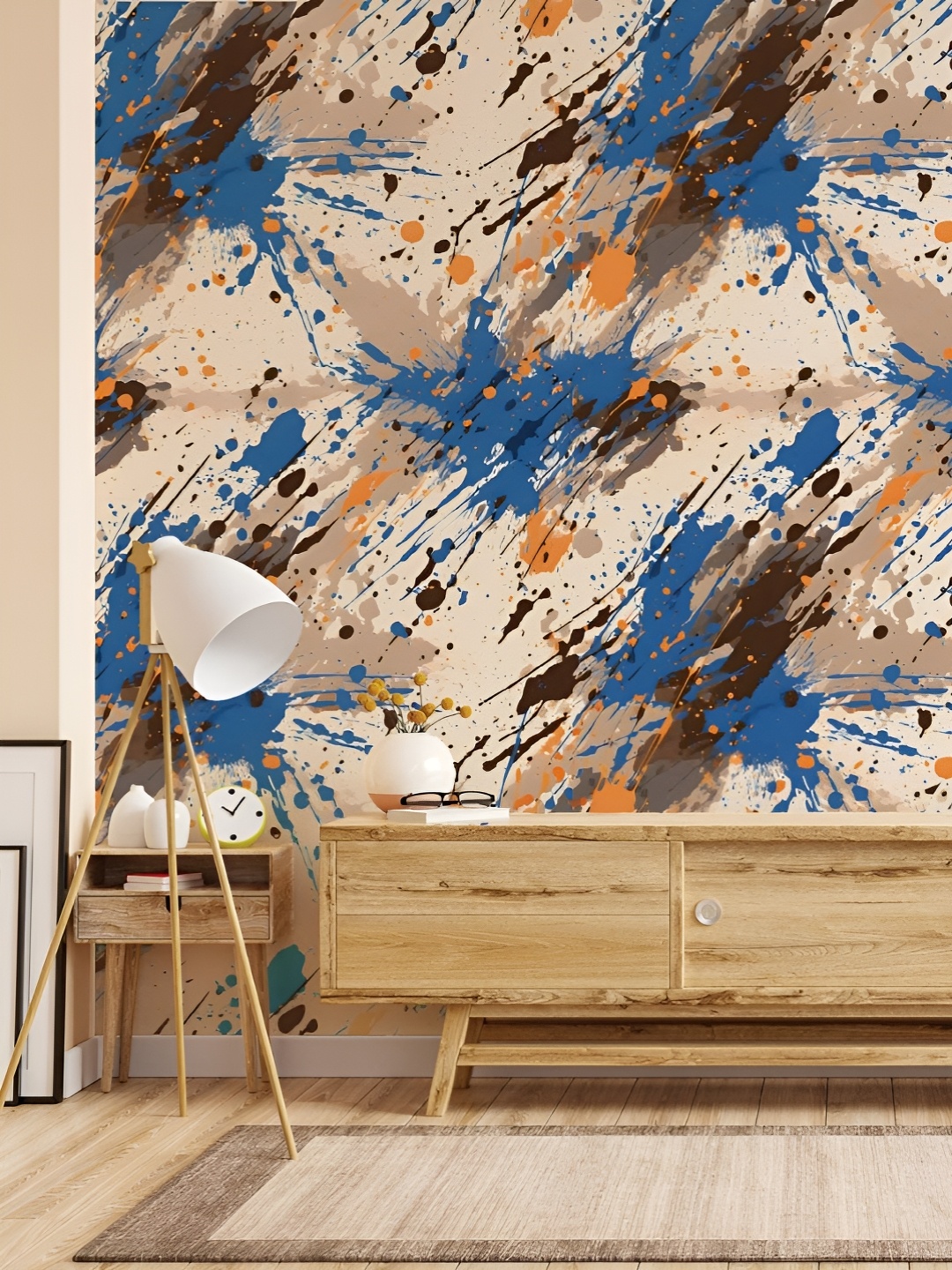 

CVANU Beige & Blue Abstract Printed Self Adhesive Waterproof Wallpaper