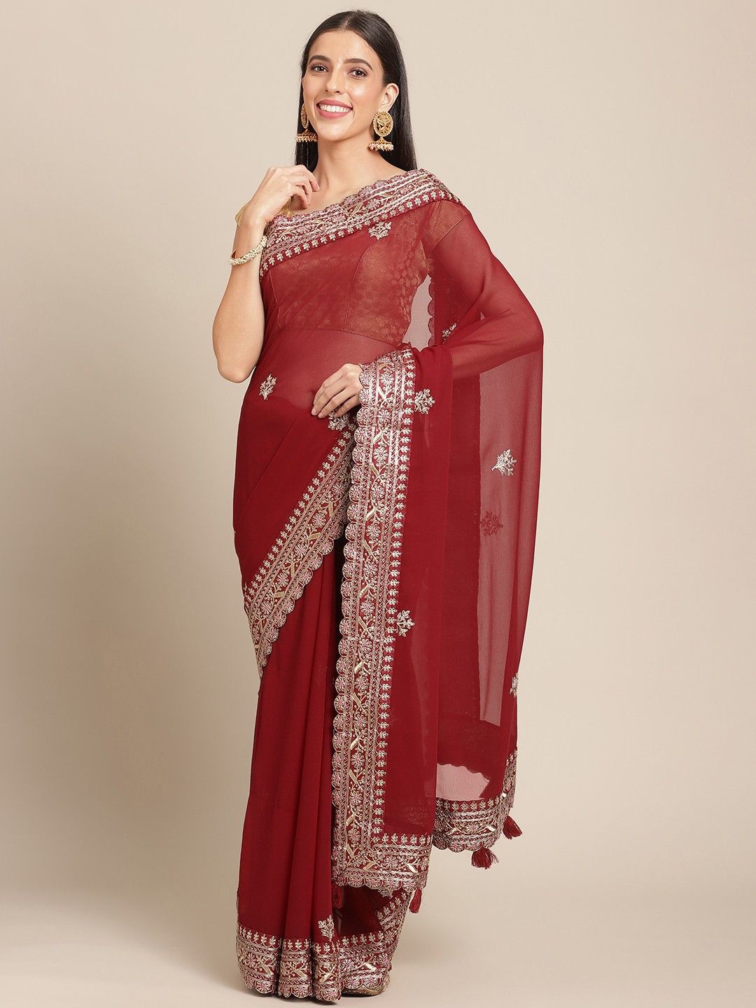 

Anouk Floral Embroidered Poly Georgette Saree, Maroon