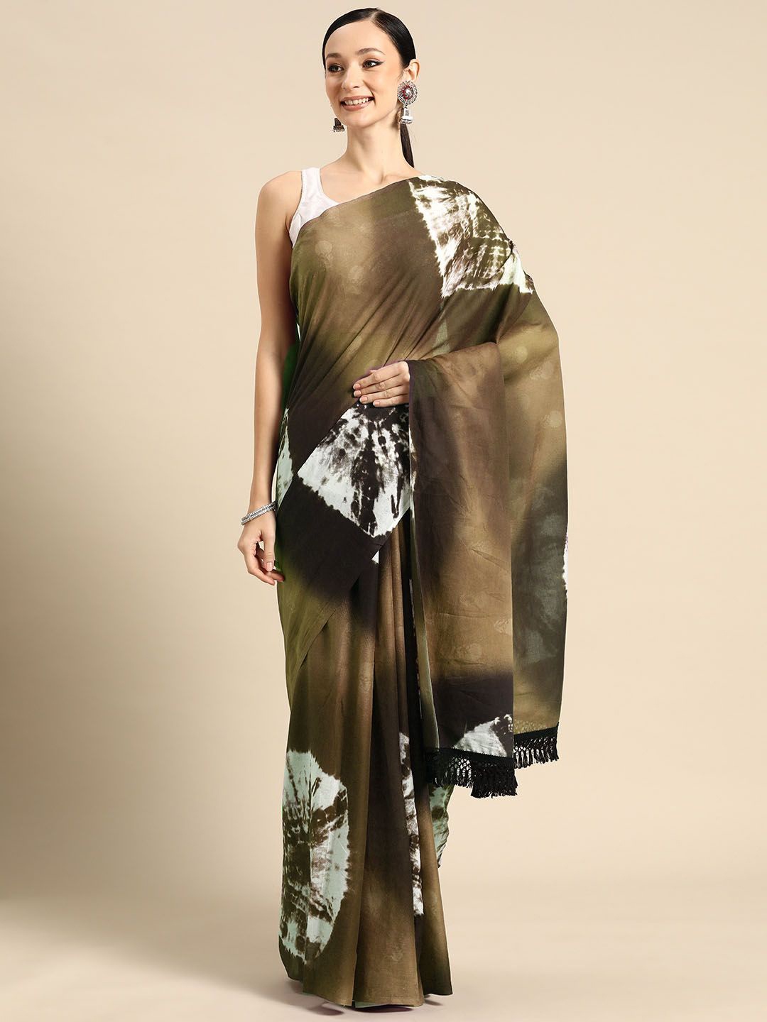 

BUTA BUTI Tie and Dye Pure Cotton Saree, Brown