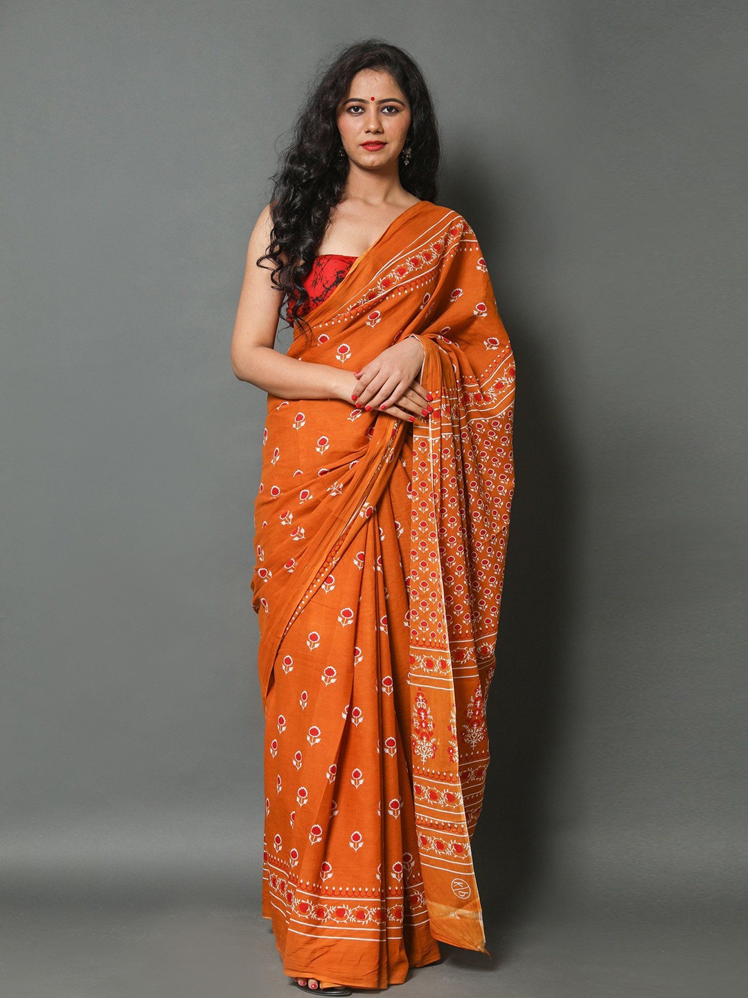 

Pinkcity Trade World Floral Pure Cotton Block Print Saree, Yellow