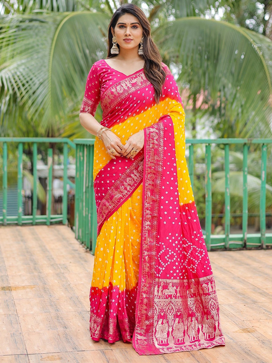 

Anaita Printed Pure Silk Bandhani Saree, Pink