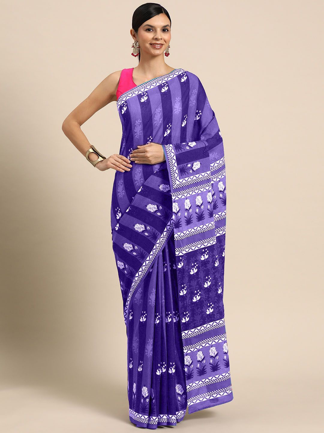

BUTA BUTI Floral Pure Cotton Saree, Purple