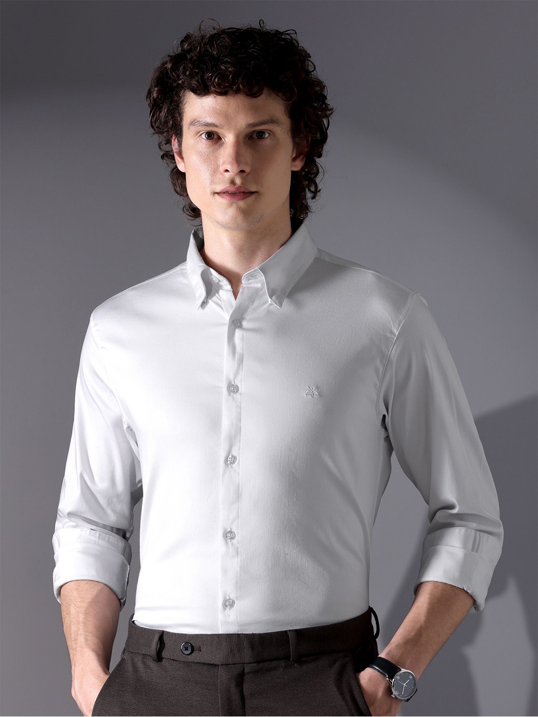 

Beyoung Men Spread Collar Solid Formal Shirt, White