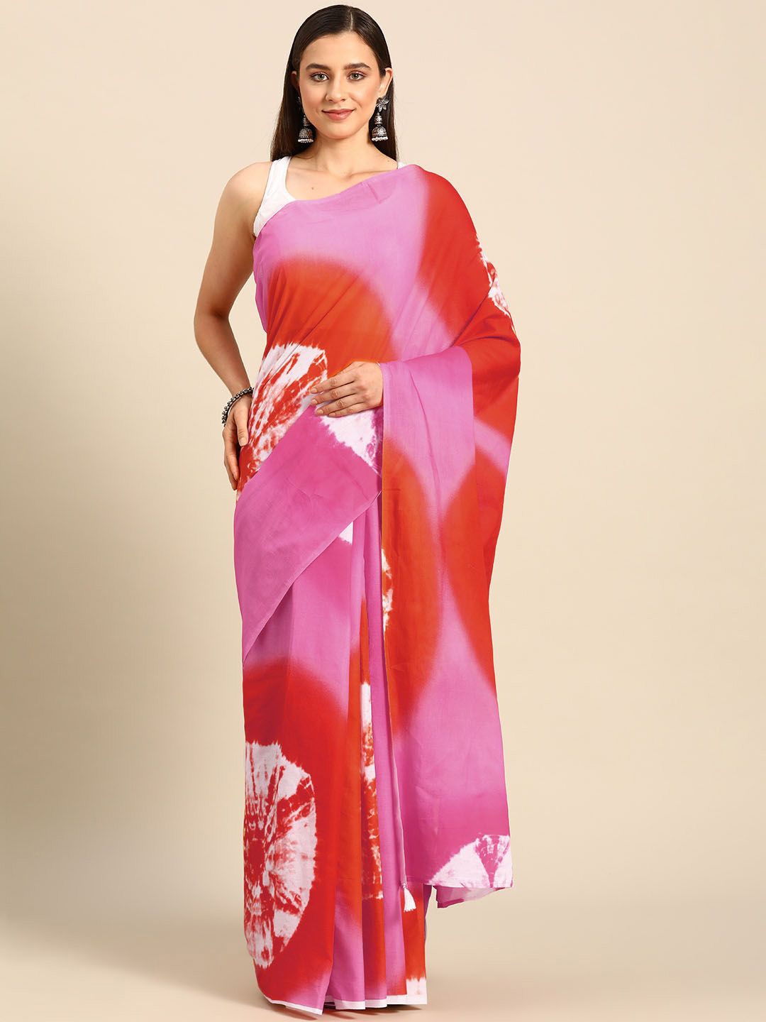 

BUTA BUTI Tie and Dye Pure Cotton Saree, Pink