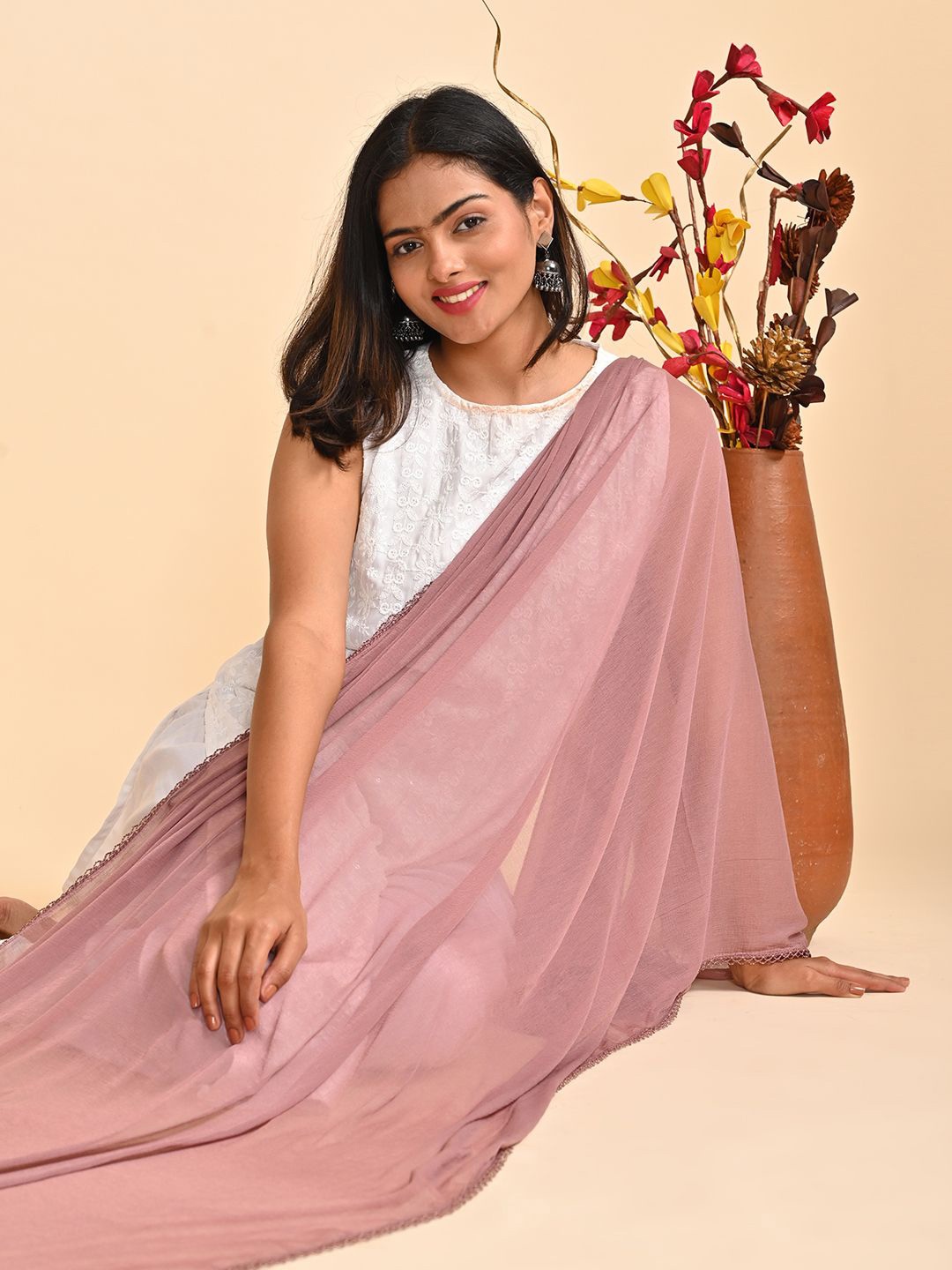 

HELLA FASHIONS Chiffon Dupatta, Rose