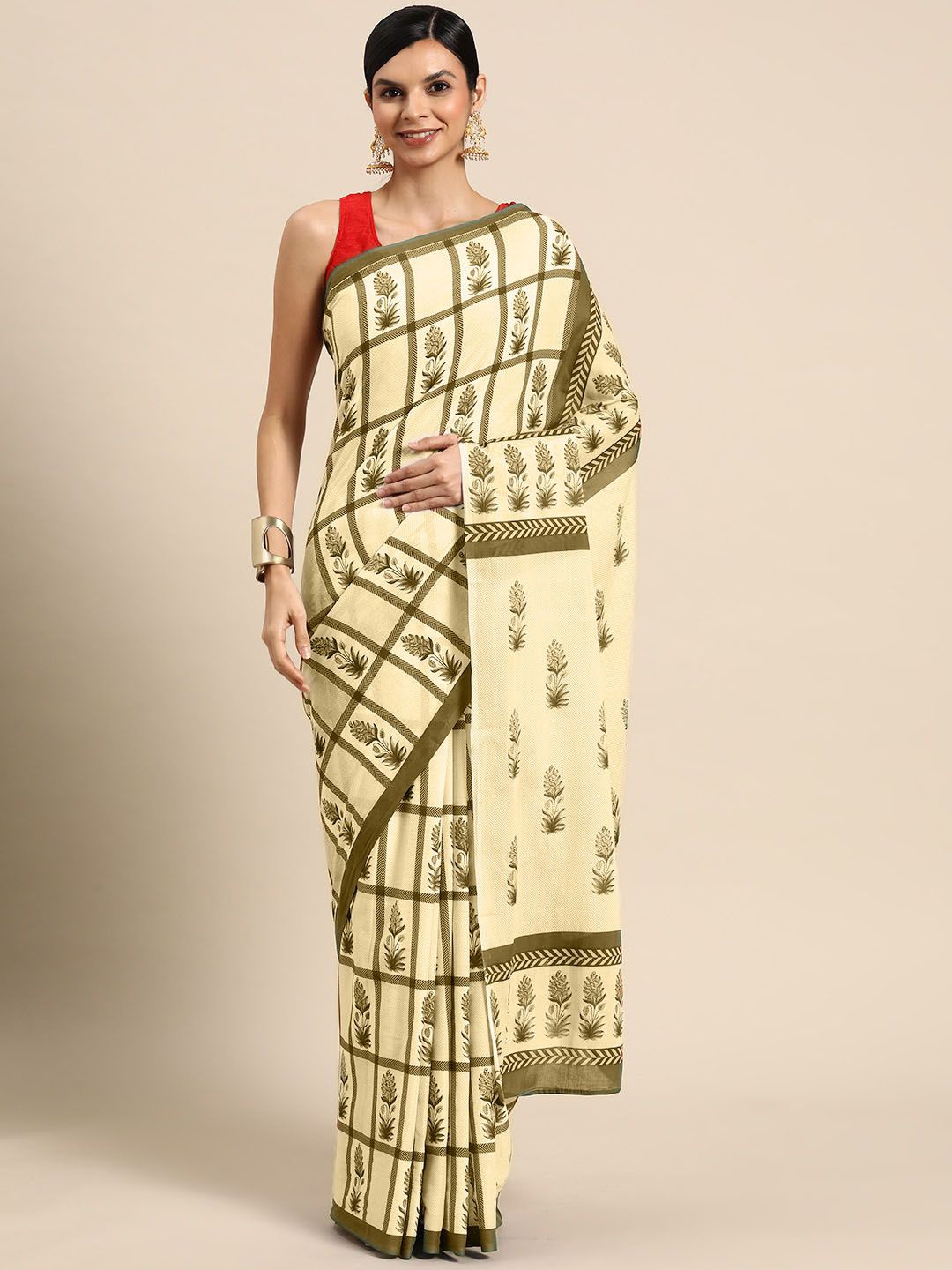 

BUTA BUTI Floral Pure Cotton Saree, Mustard