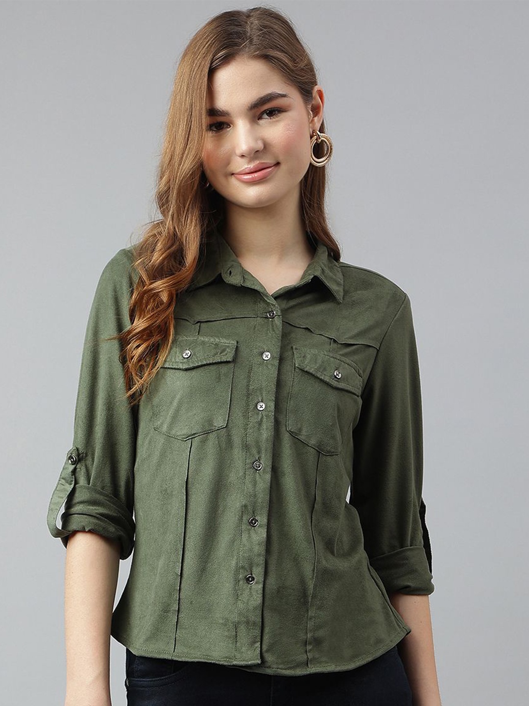 

Latin Quarters Women Solid Casual Shirt, Green