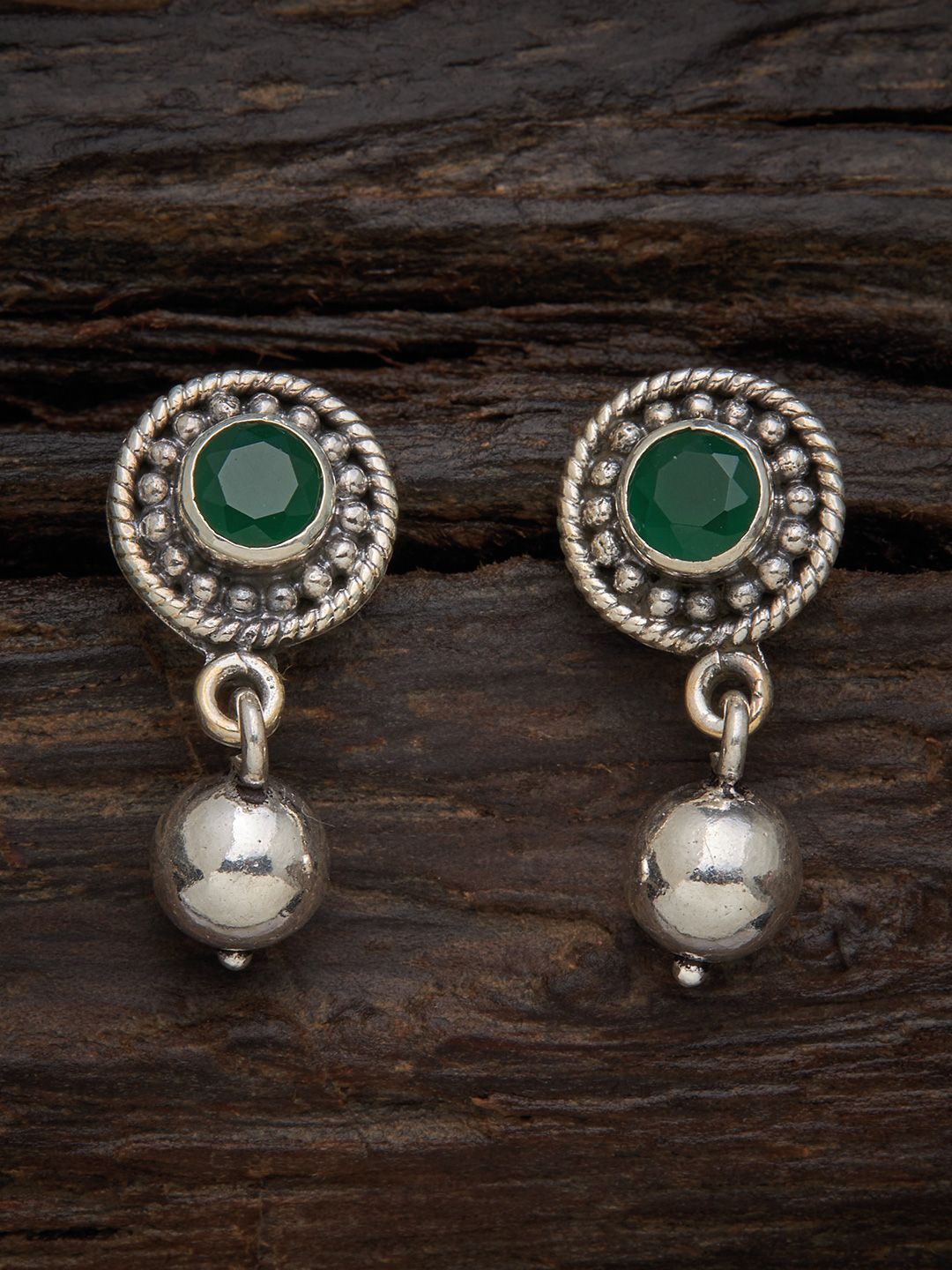 

Kushal's Fashion Jewellery 92.5 Pure Silver Stones Studded Rhodium-Plated Circular Studs, Green