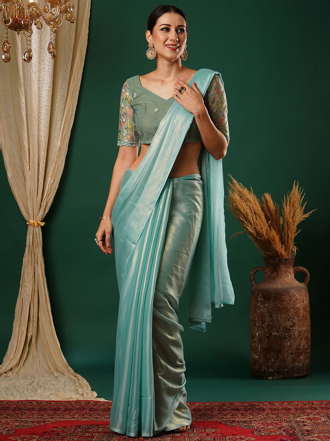 

Satrani Embellished Pure Georgette Saree, Blue