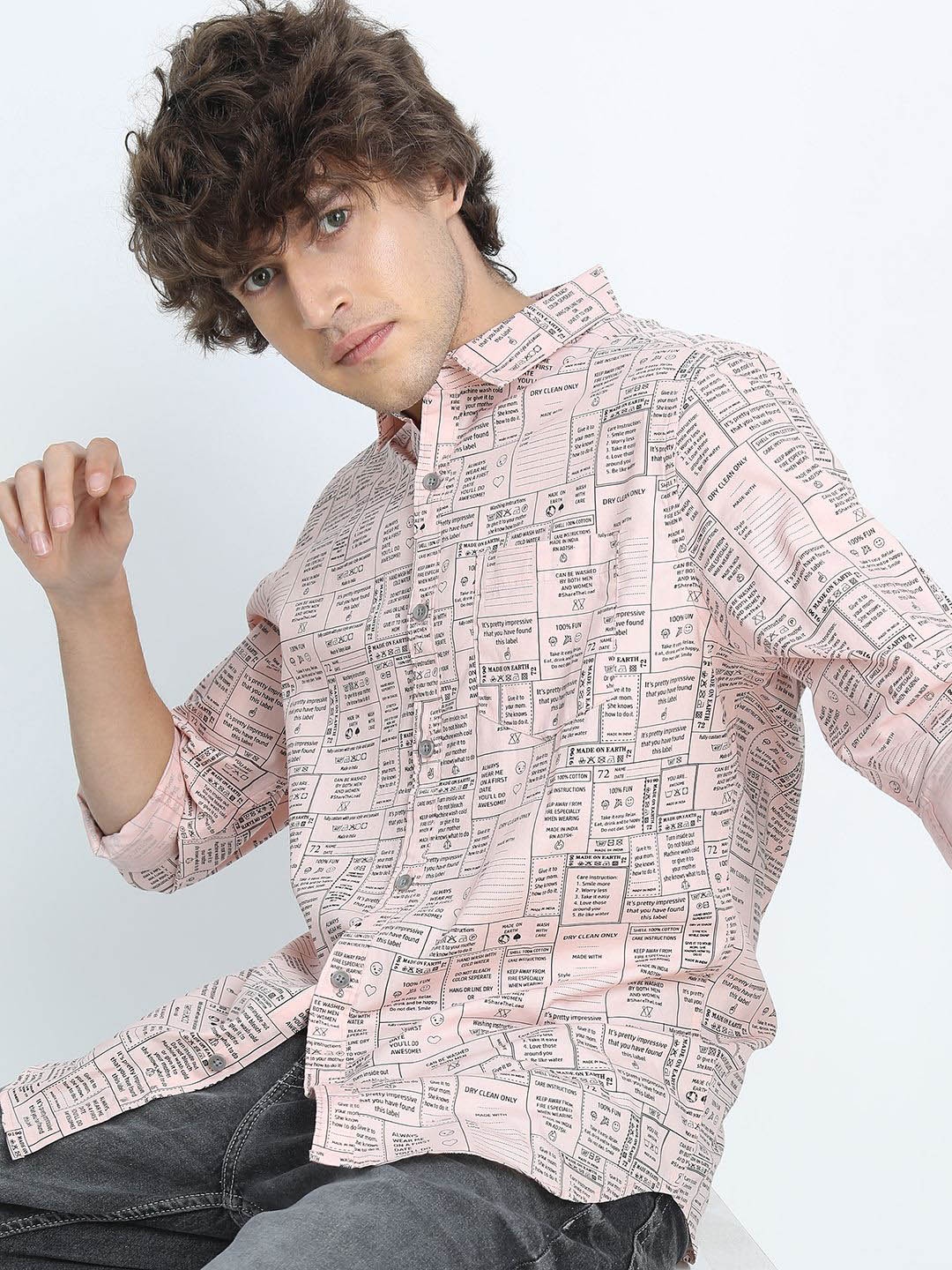 

Highlander Mens Printed Slim Fit Shirt, Peach