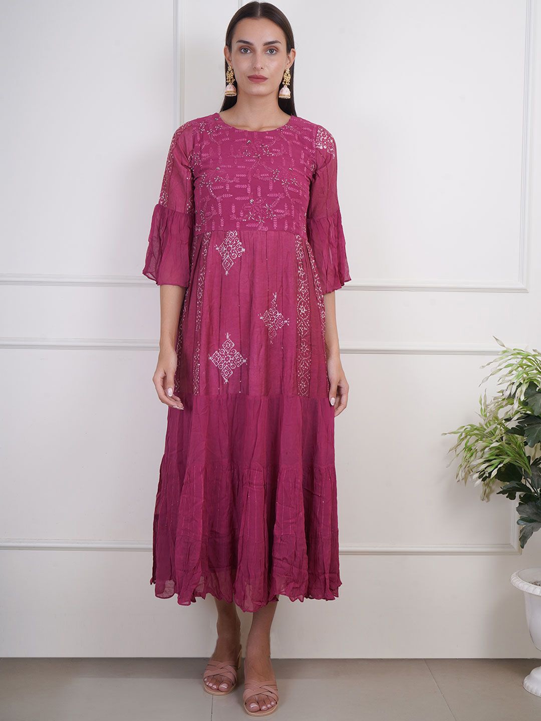 

Adwitiya Women Ethnic Motifs Embroidered Ethinc Dresses, Magenta