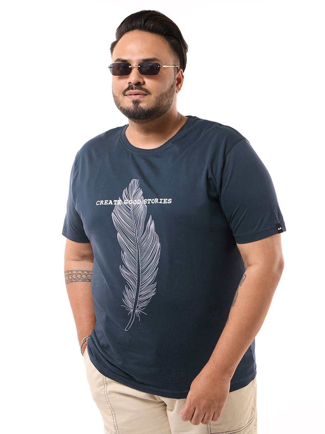 

Bewakoof Men's Blue Create Good Stories Graphic Printed Plus Size T-shirt