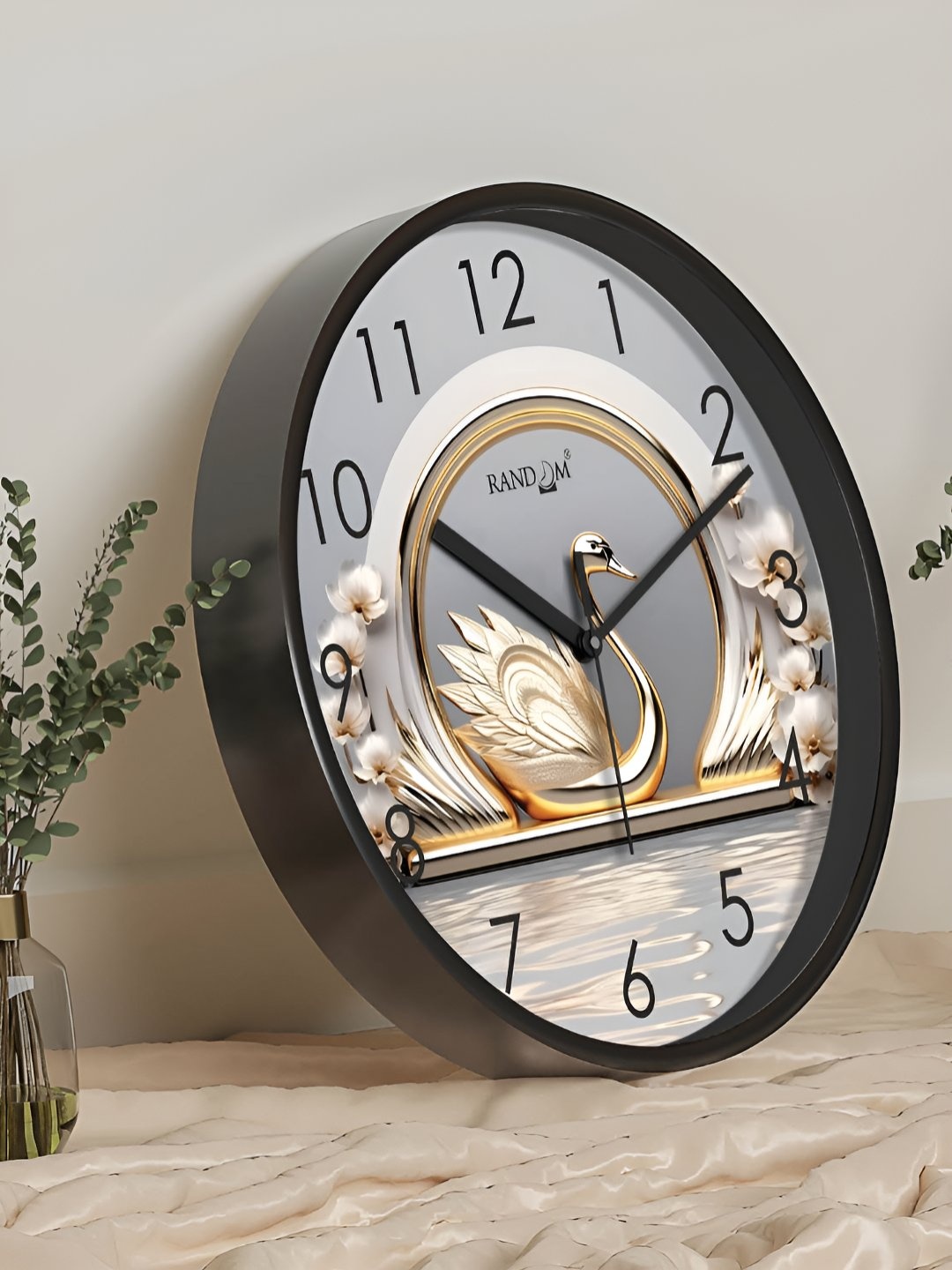 

RANDOM Printed Round Shaped Sweep Silent Movement Contemporary Wall Clock, Black