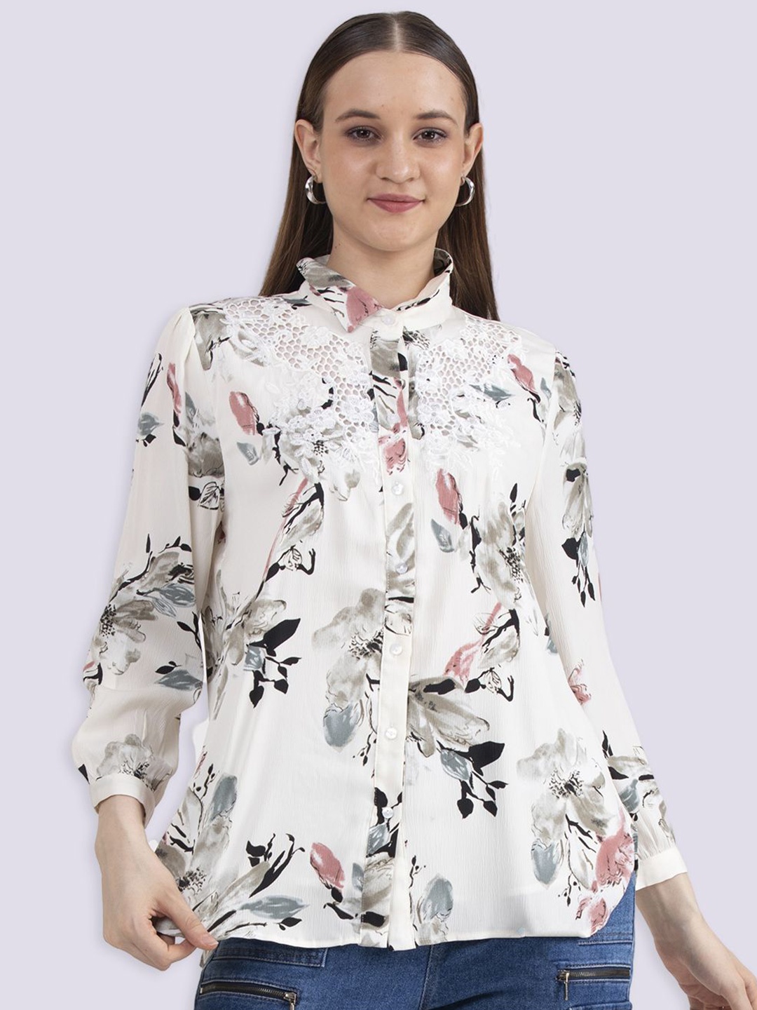 

Albion By CnM Women Floral Printed Shirt Collar Top, Red