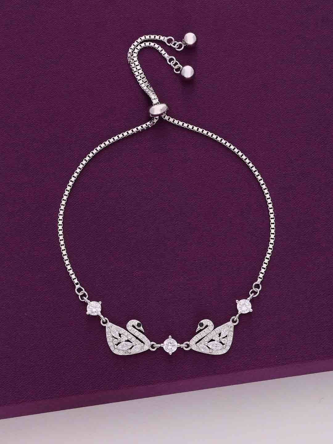 

KAI JEWEL Sterling Silver Cubic Zirconia Studded Rhodium-Plated Wraparound Bracelet