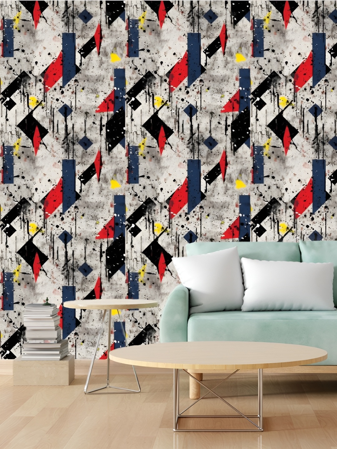 

CVANU Grey & Blue Abstract Printed Self Adhesive Wall Stickers