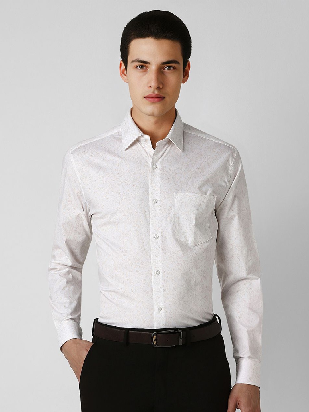 

Van Heusen Men Spread Collar Floral Printed Cotton Formal Shirt, White