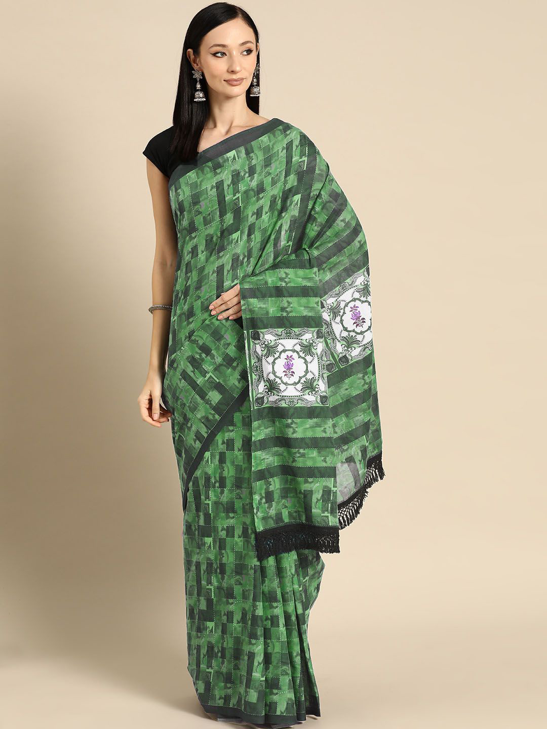 

BUTA BUTI Pure Cotton Saree, Green