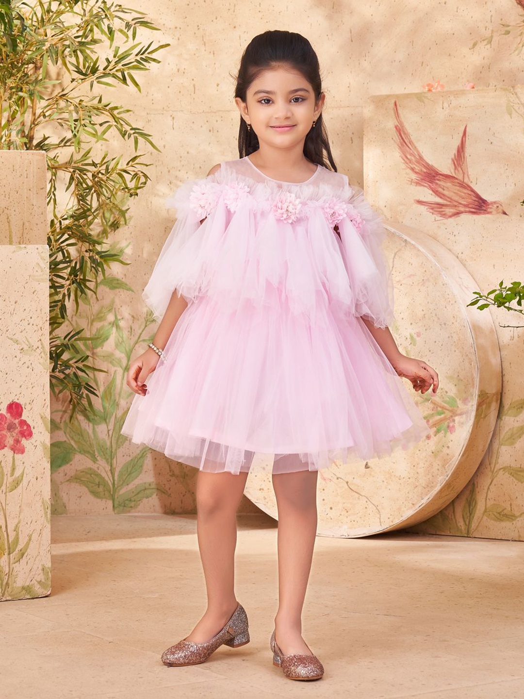 

BAESD Floral Net A-Line Dress, Pink