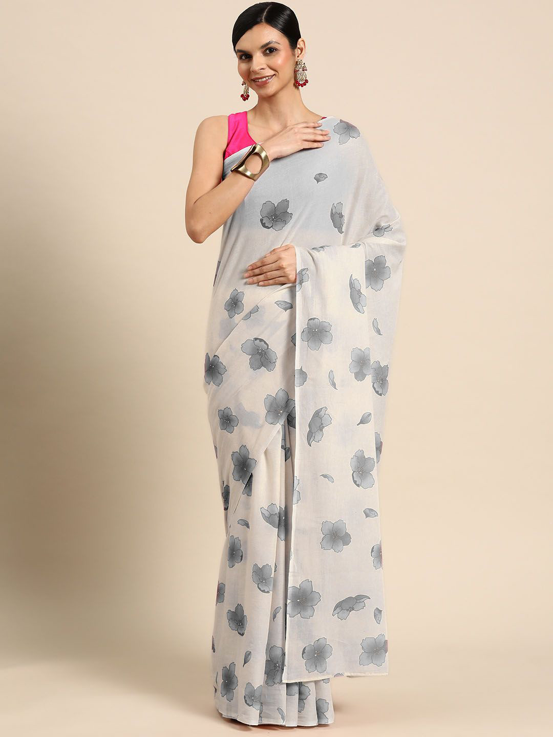 

BUTA BUTI Floral Pure Cotton Saree, Black