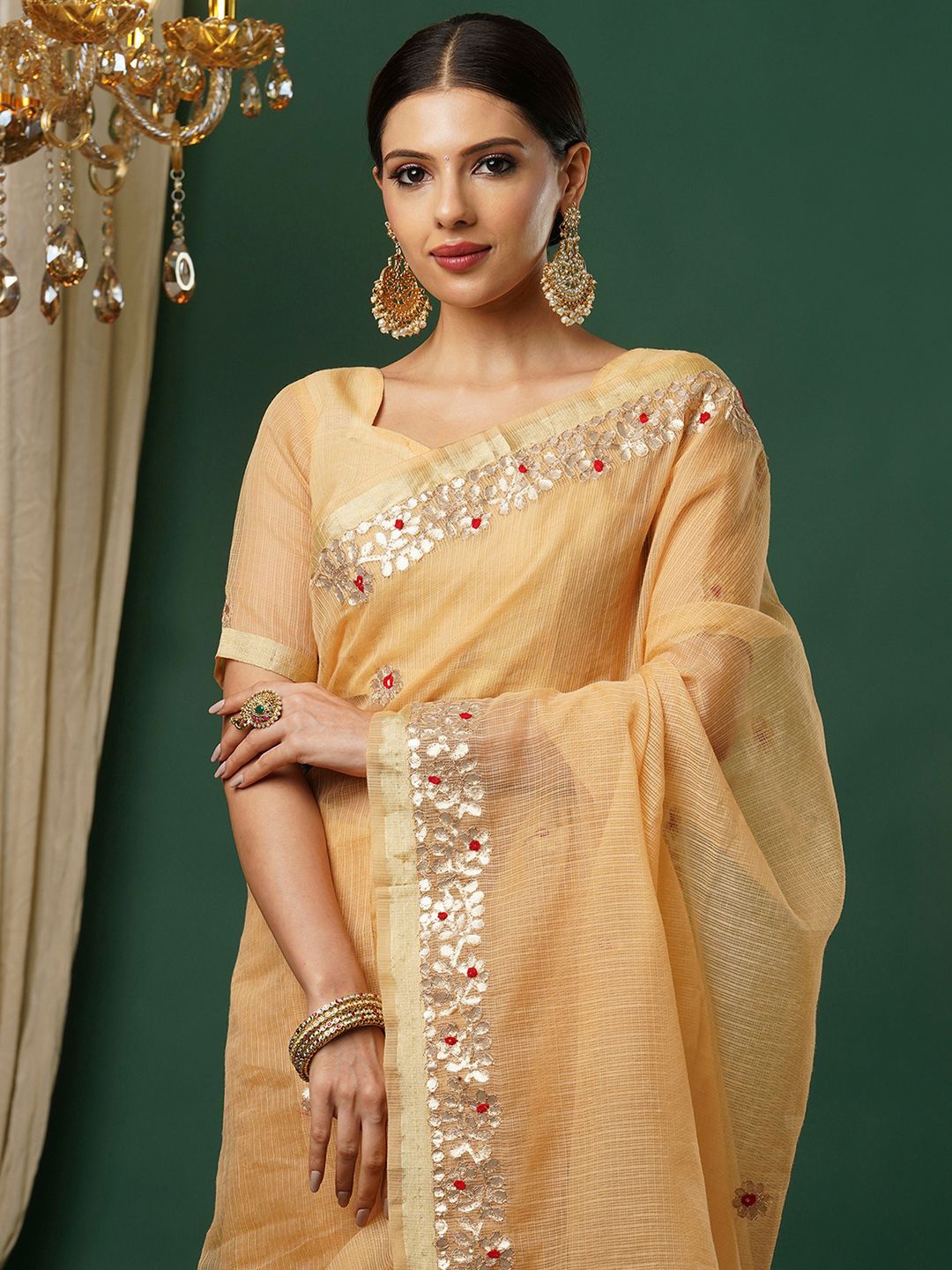 

Mitera Floral Zari Banarasi Saree, Beige