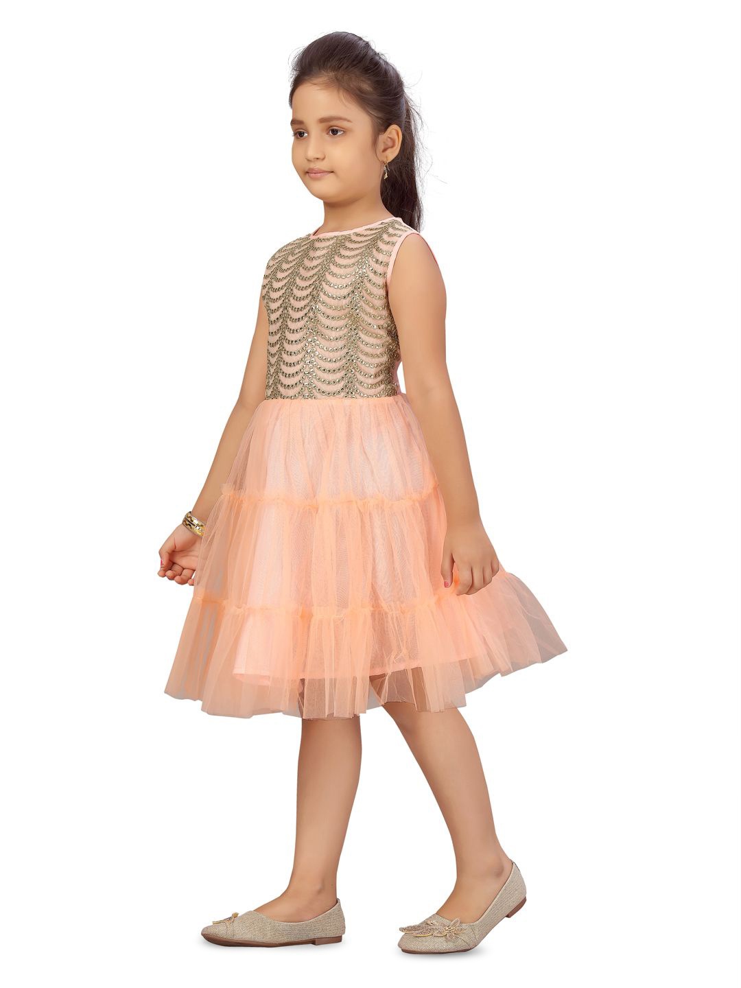 

BAESD Embellished Net Fit & Flare Dress, Peach
