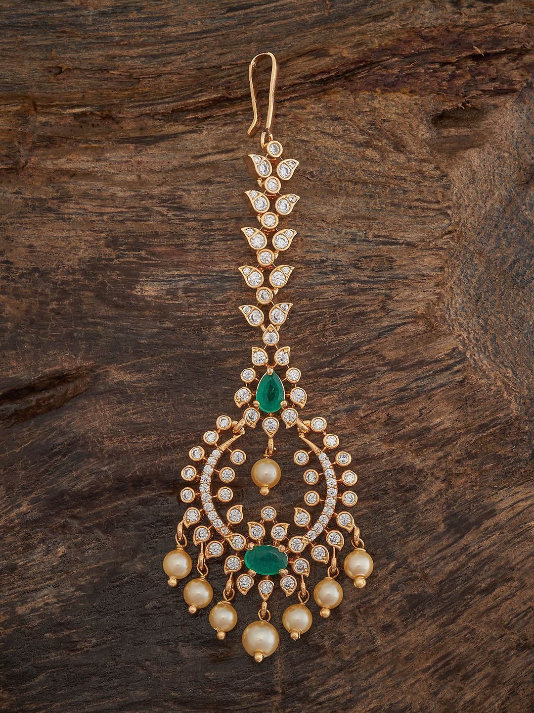 

Kushal's Fashion Jewellery Gold-Plated Zircon Stones Studded Maang Tikka