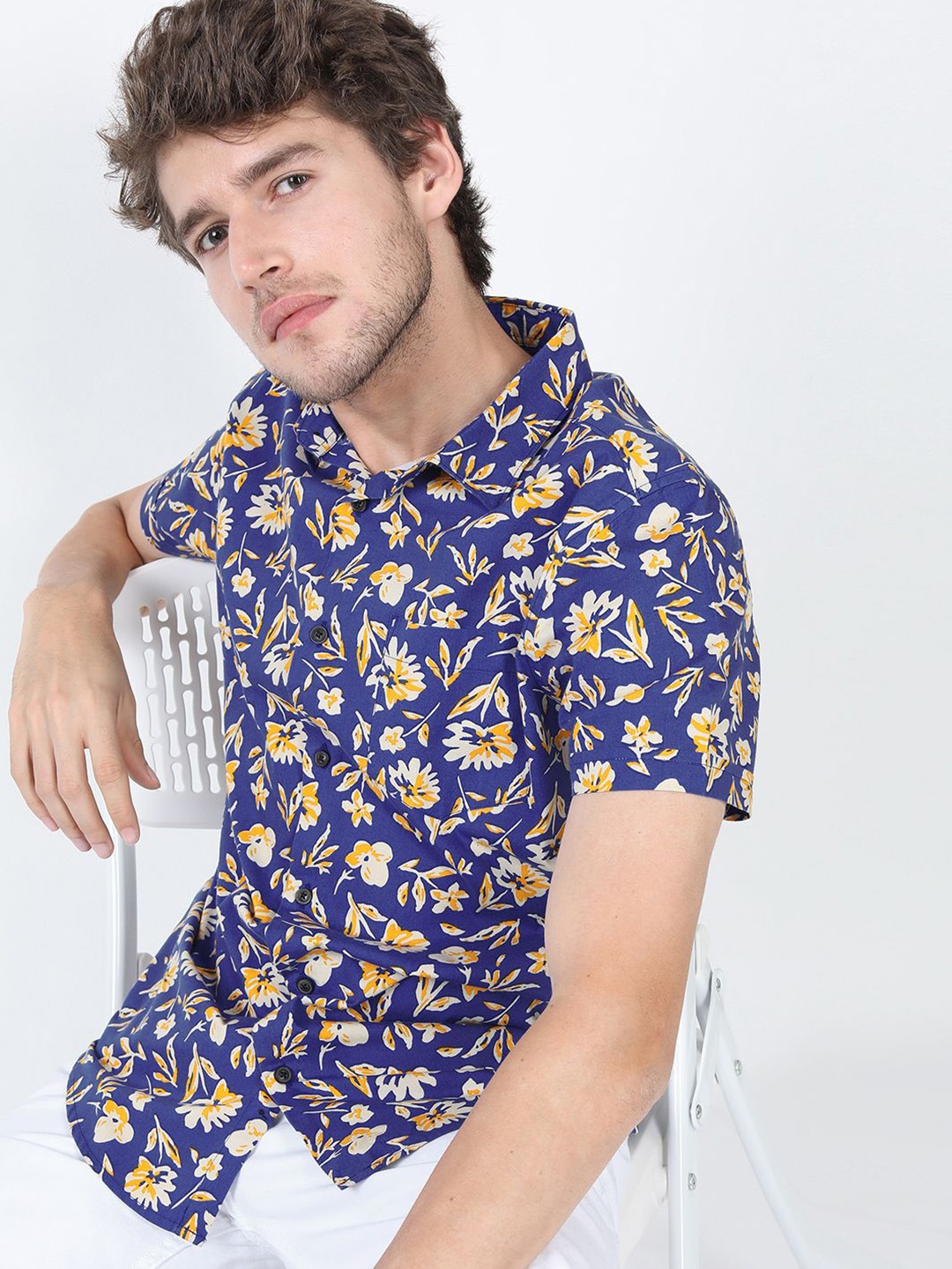 

HIGHLANDER Men Printed Slim Fit Shirt, Navy blue