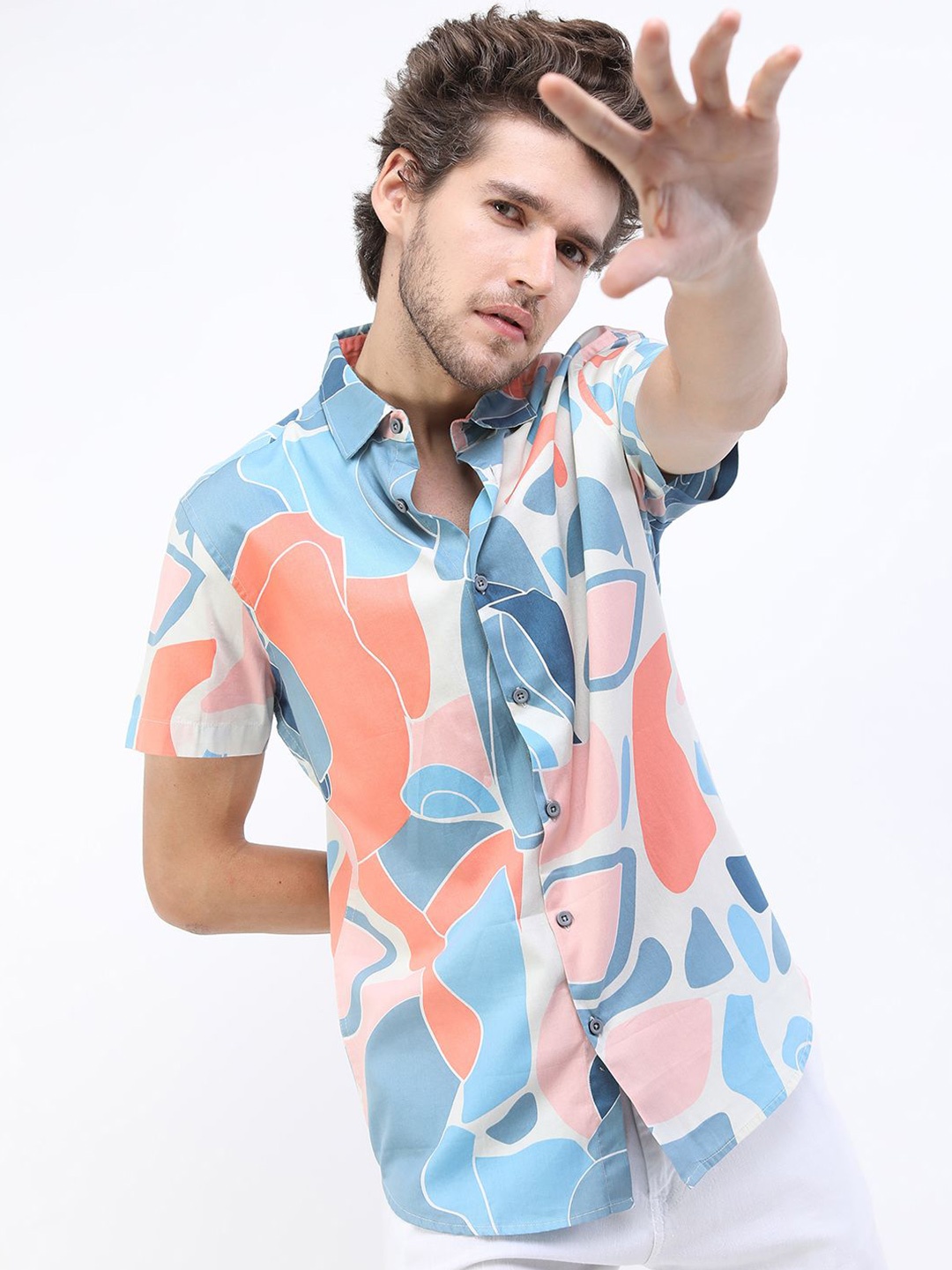 

Highlander Men Printed Colorblock Slim Fit Shirt, White