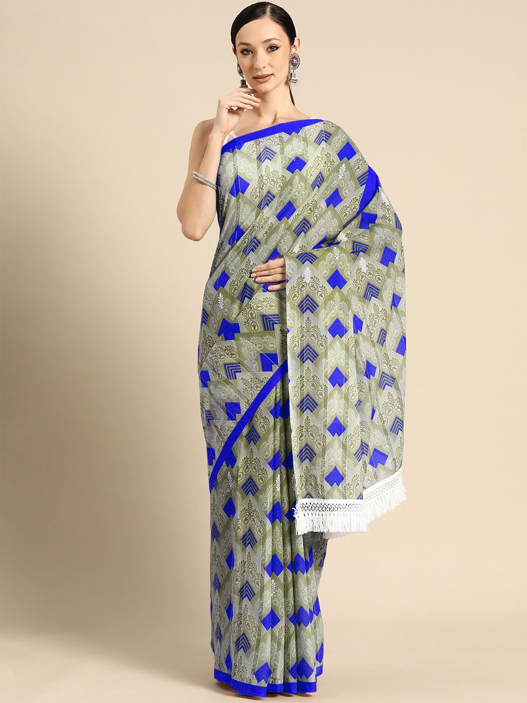 

BUTA BUTI Ethnic Motifs Pure Cotton Saree, Blue