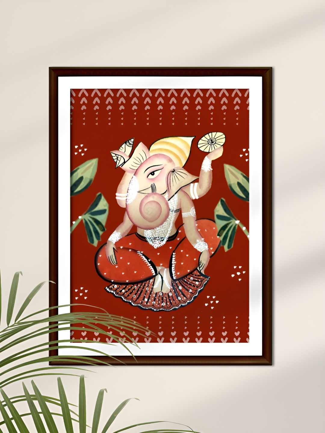 

Peepul Tree Maroon & White Ganesha Mural Religious Wall Art