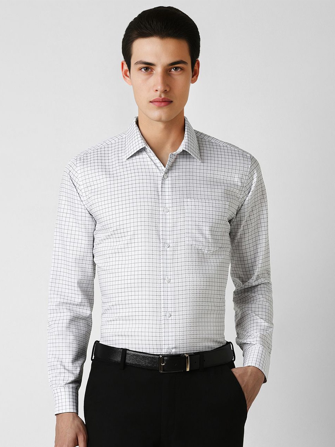 

Van Heusen Men Spread Collar Micro Checked Cotton Slim Fit Formal Shirt, White