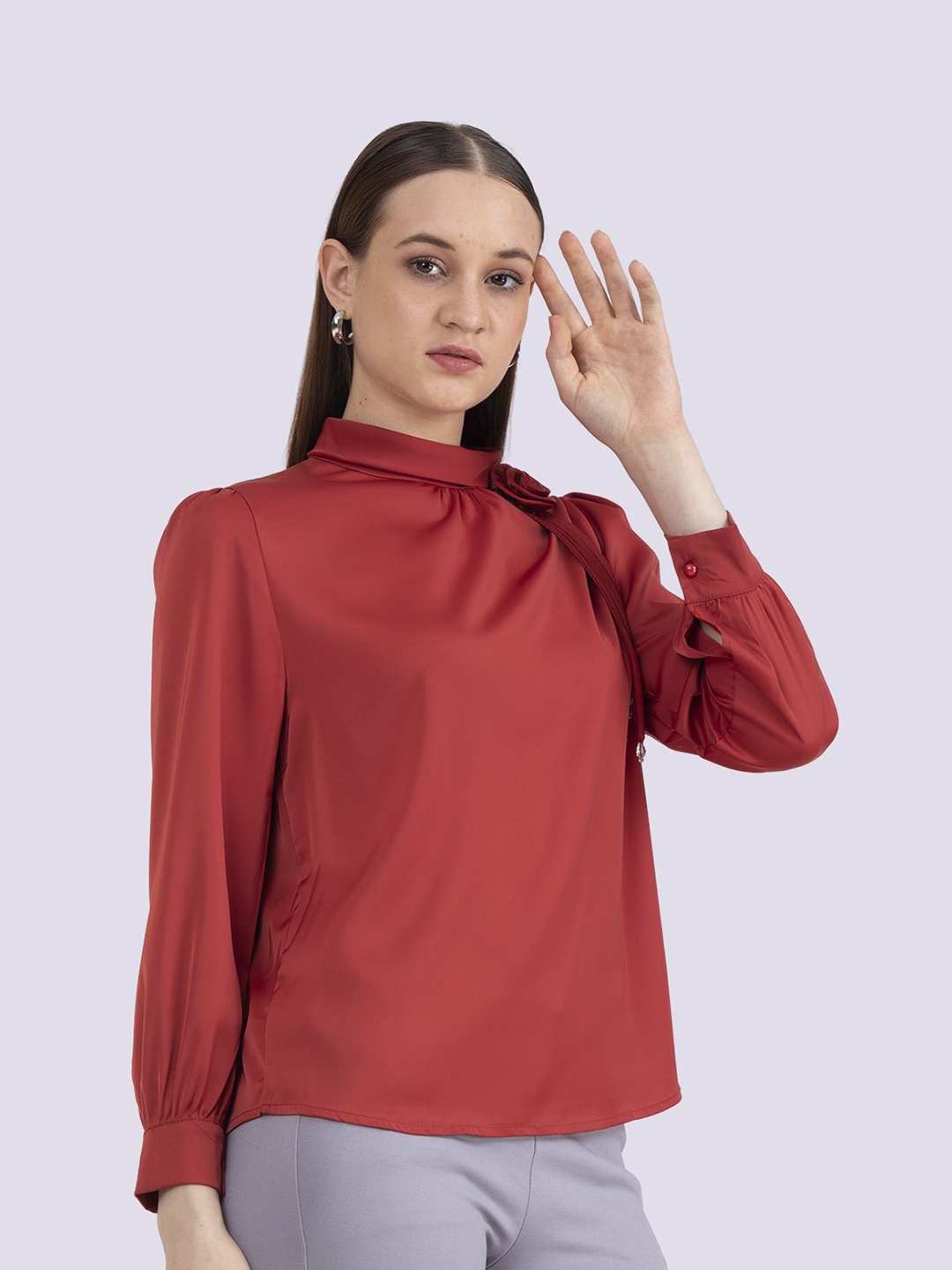 

Albion By CnM Women Solid High Neck Top, Rust