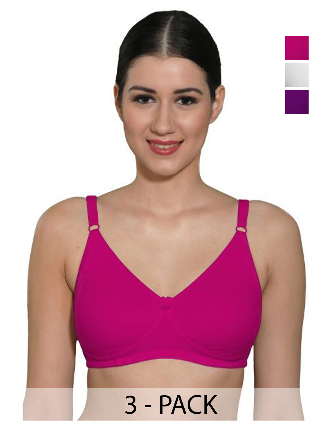 

INGRID Women Everyday Non Padded Adjustable Straps Cotton Tshirt Style Bras, Purple