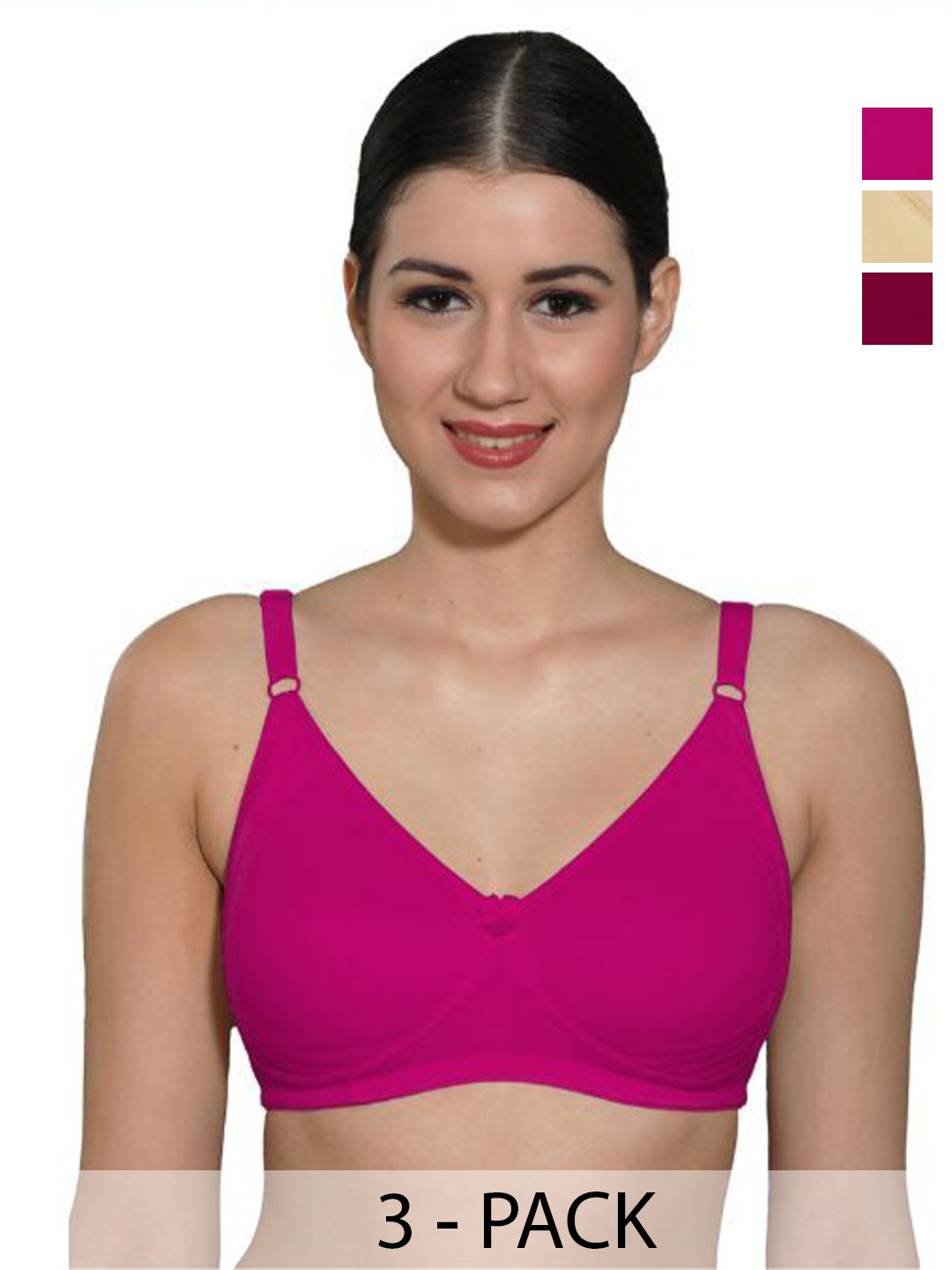 

INGRID Women Everyday Non Padded Adjustable Straps Cotton Tshirt Style Bras, Pink