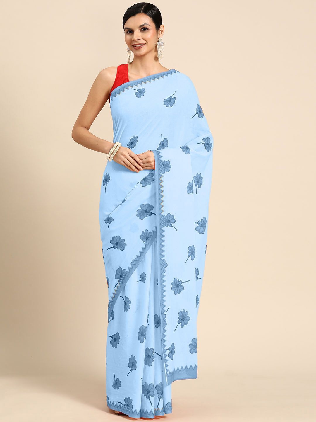 

BUTA BUTI Floral Pure Cotton Saree, Blue