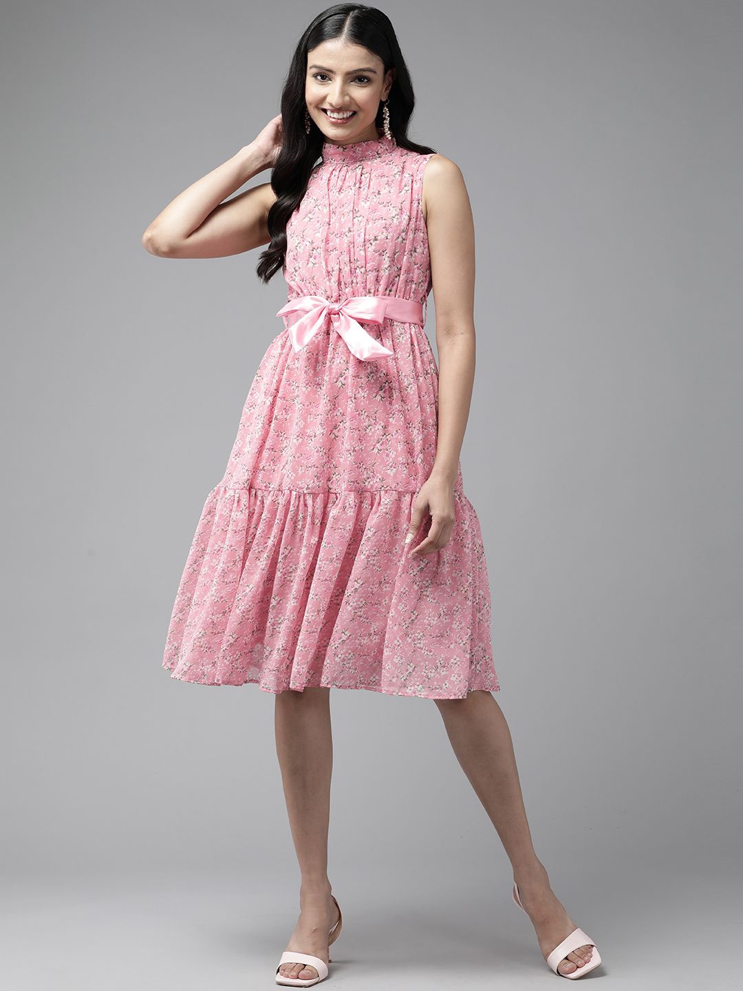 

BAESD Women Floral Print Peplum Dress, Pink