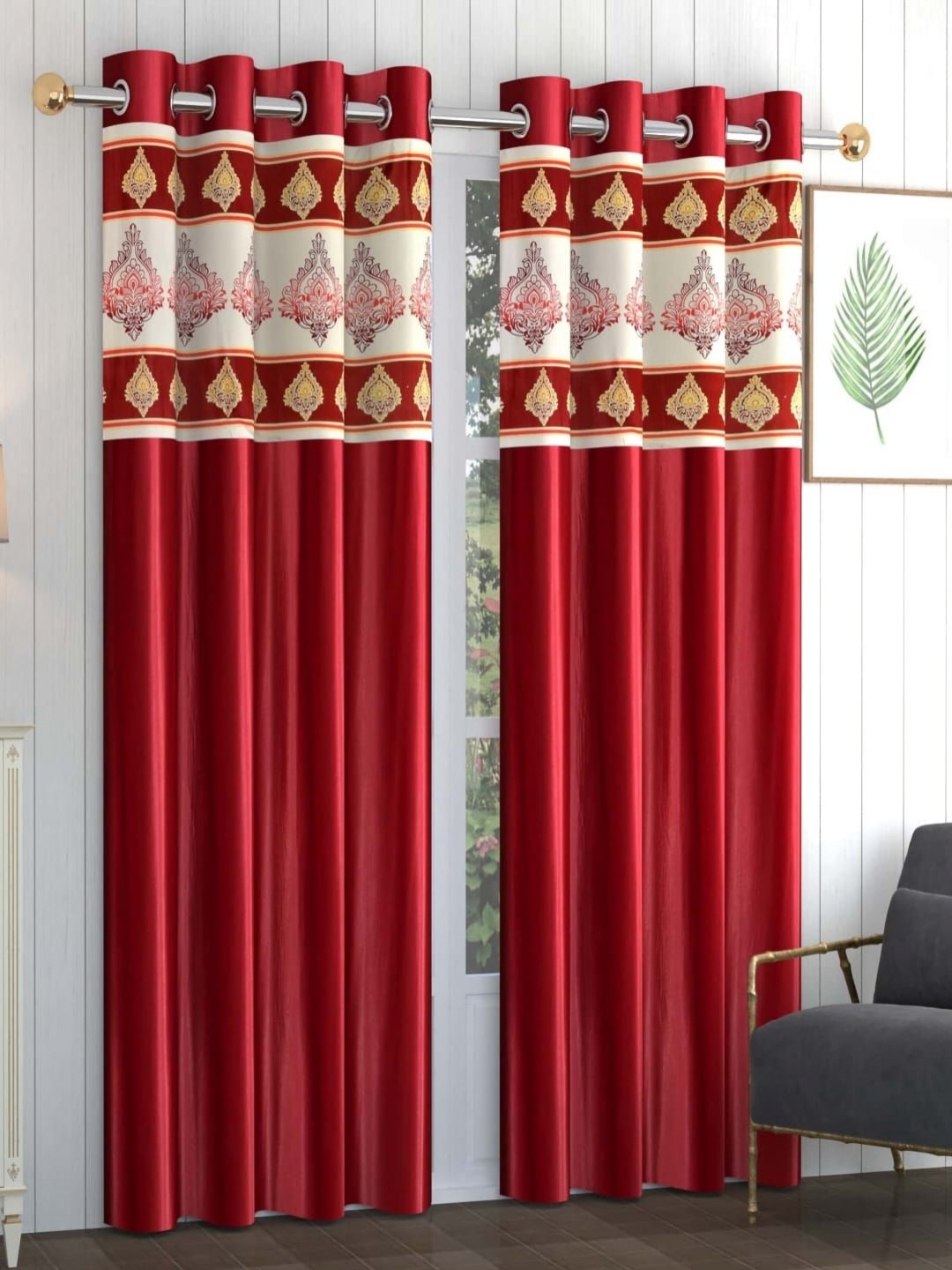 

AADI TRADERS Maroon & White 2 Pieces Ethnic Motifs Printed Window Curtain