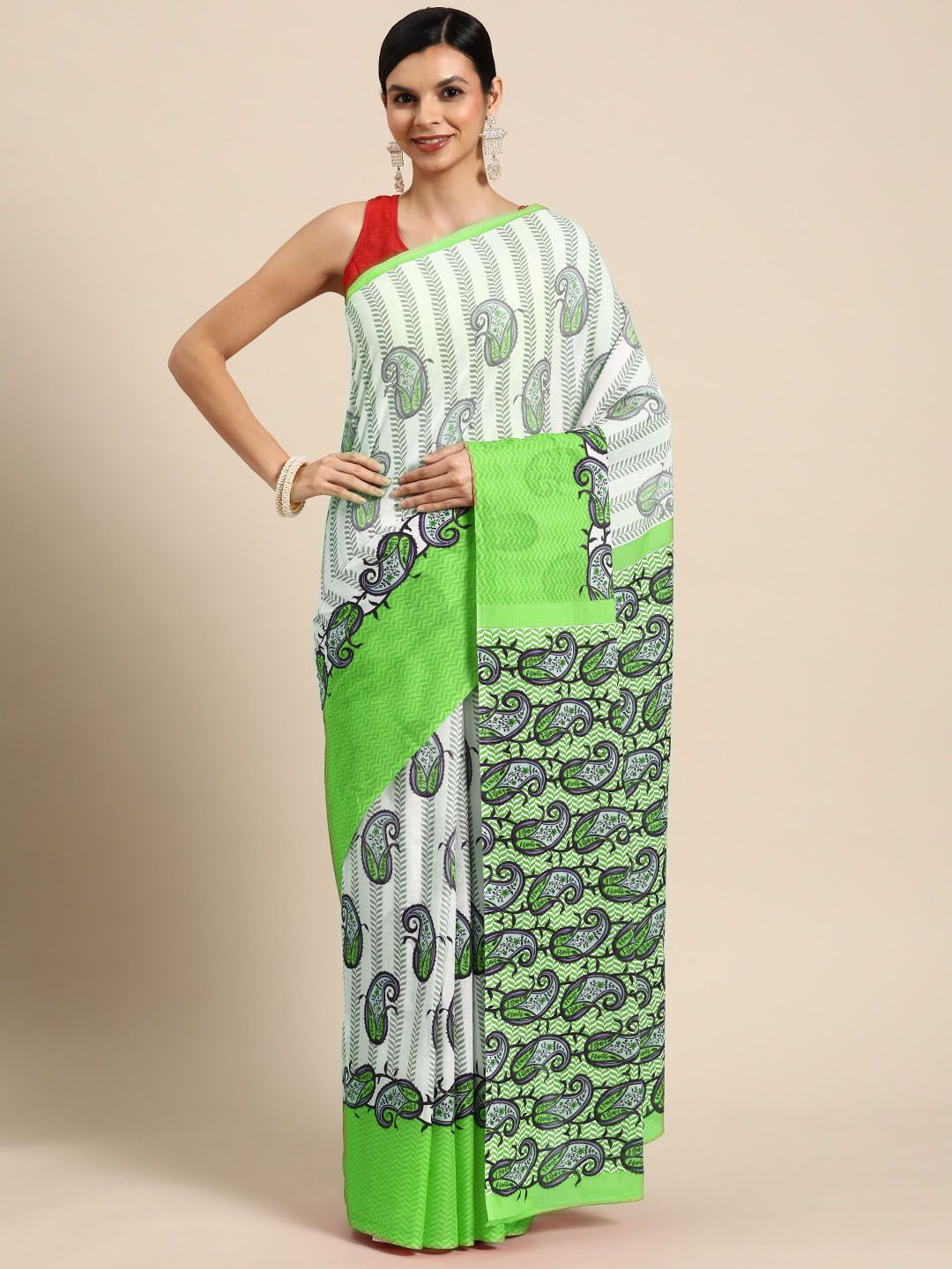 

BUTA BUTI Floral Pure Cotton Saree, Green