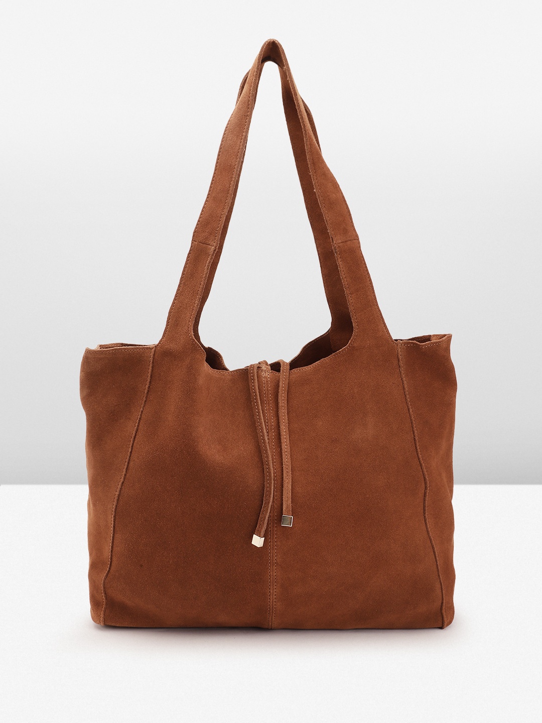 

MANGO Leather Structured Hobo Bag, Brown