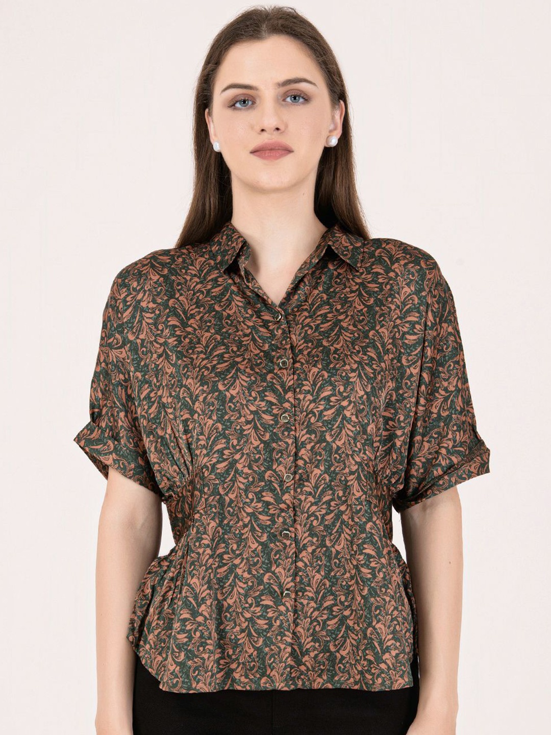 

Albion By CnM Women Floral Printed Shirt Collar Top, Red