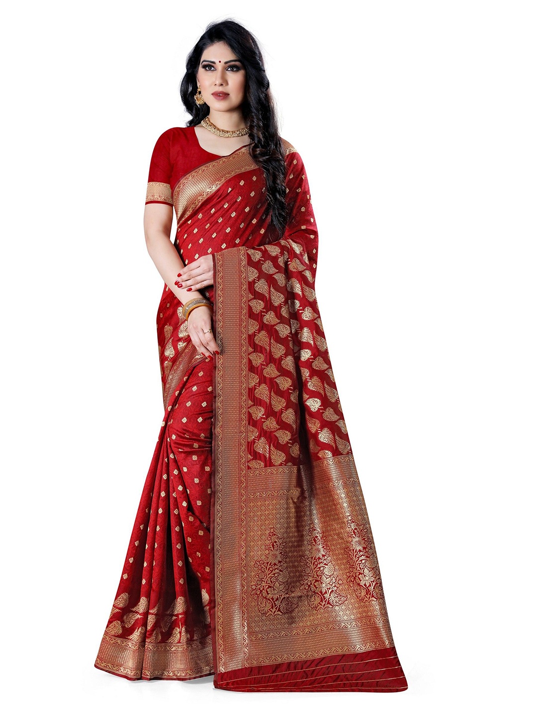 

EMV Ethnic Motifs Woven Design Zari Saree, Red